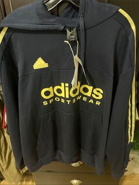 adidas Navy and Yellow Zip-Up Hoodie Sweatshirt